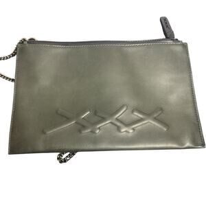 Ermenegildo Zegna XXX Leather Flat Zip Pouch Gray Crossbody Bag shoulder